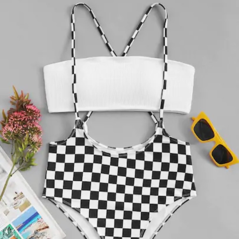 BANDEAU TOP WITH CHECKERED SUSPENDERS (SHEIN)